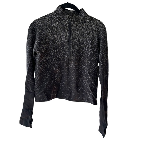 Lululemon Rest Less Cropped 1/2 Zip Herringbone Fade Black size 8 - Picture 4 of 10